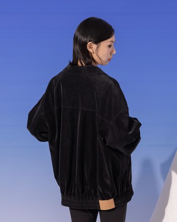 大口袋霧感仿麂皮外套