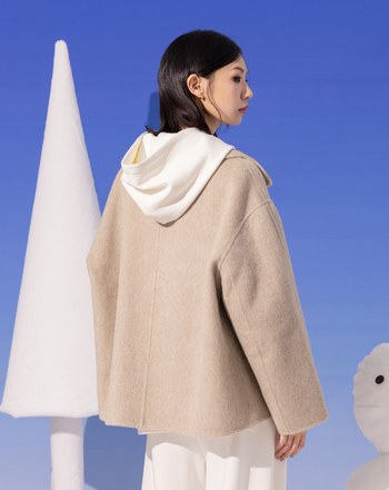 ➤羊毛雙色大翻領連帽外套(兩色)