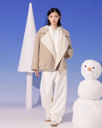 ➤羊毛雙色大翻領連帽外套(兩色)