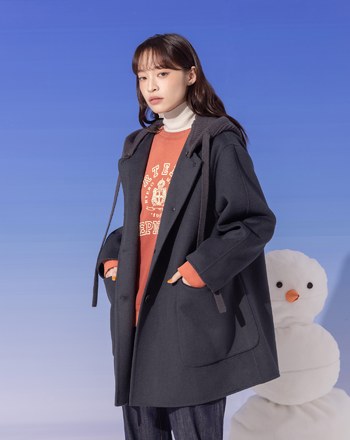 ➤可拆式針織連帽羊毛短大衣(兩色)