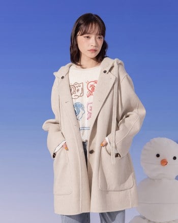 ➤可拆式針織連帽羊毛短大衣(兩色)