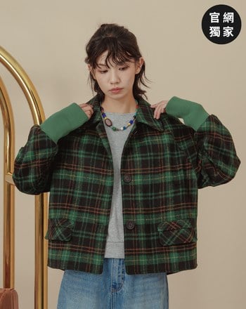 ➤羅紋袖口格紋磨毛格紋短版大衣