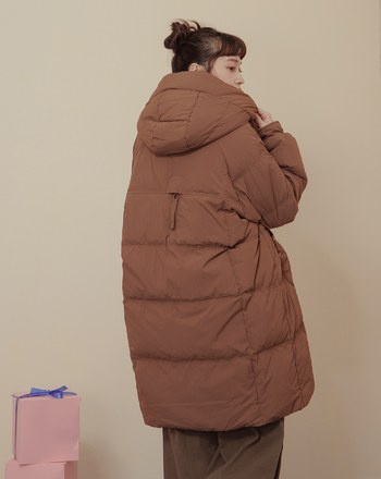 ➤造型拉鍊裝飾連帽長版羽絨外套(兩色)