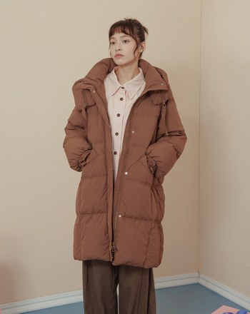 ➤造型拉鍊裝飾連帽長版羽絨外套(兩色)
