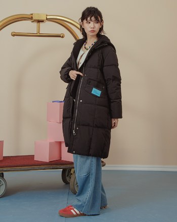 ➤防潑水可拆式針織連帽長版羽絨外套(兩色)