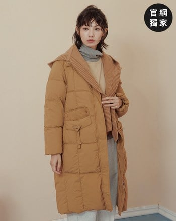➤防潑水可拆式針織連帽長版羽絨外套(兩色)