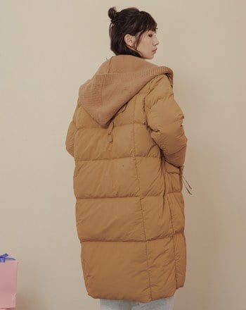 ➤防潑水可拆式針織連帽長版羽絨外套(兩色)