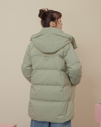 ➤造型口袋立領連帽長版羽絨外套(兩色)