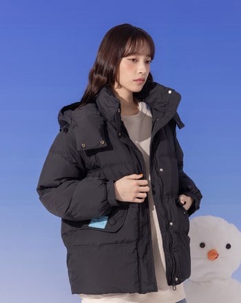 ➤品牌膠標可拆式連帽羽絨外套(兩色)