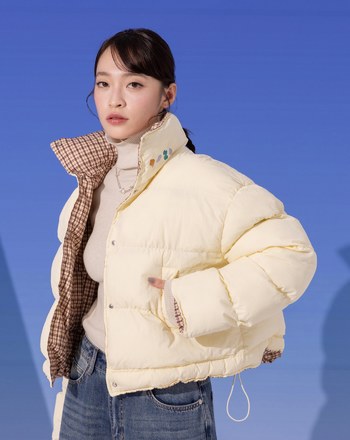 ➤雙面穿格紋立領鋪棉外套(兩色)