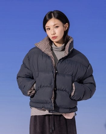 ➤雙面穿格紋立領鋪棉外套(兩色)