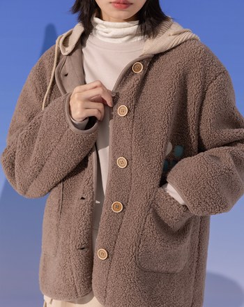 ➤羊羔絨QQ毛可拆式連帽外套(兩色)