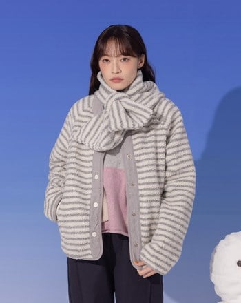 ➤雙面穿仿羊羔QQ毛外套附圍巾(兩色)