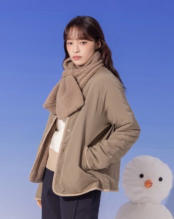 ➤雙面穿仿羊羔QQ毛外套附圍巾(兩色)