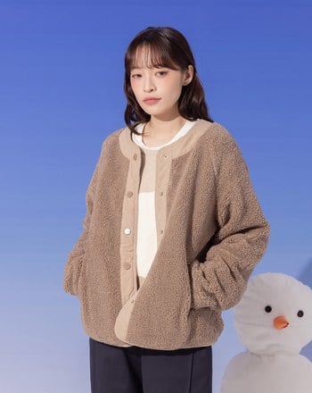 ➤雙面穿仿羊羔QQ毛外套附圍巾(兩色)