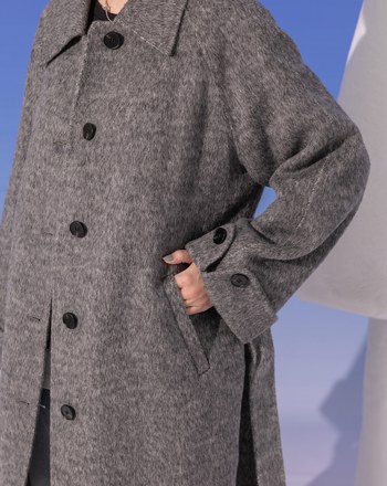 ➤腰間綁帶輕量羊毛長大衣