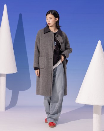 ➤配色大口袋羊毛長大衣(兩色)