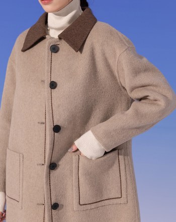 ➤配色大口袋羊毛長大衣(兩色)