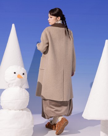 ➤配色大口袋羊毛長大衣(兩色)