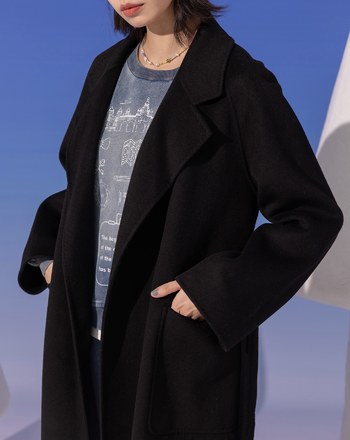 ➤翻領綁帶羊毛長大衣