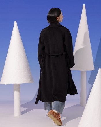 ➤翻領綁帶羊毛長大衣