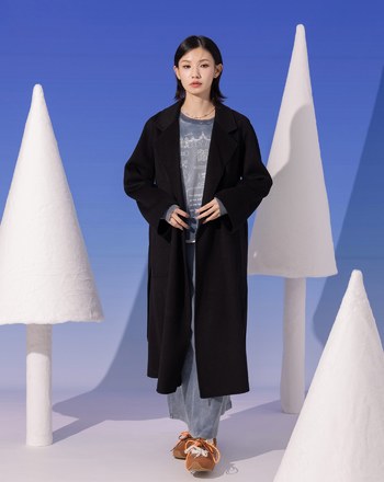 ➤翻領綁帶羊毛長大衣