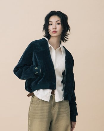 A｜復古條絨袖口繡花棒球外套(兩色)