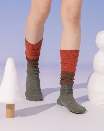 學院風撞色粗針織長筒襪(兩色)