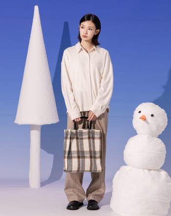 復古格紋毛呢手提包(兩色)