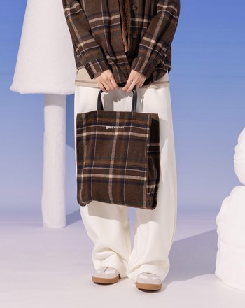 復古格紋毛呢手提包(兩色)