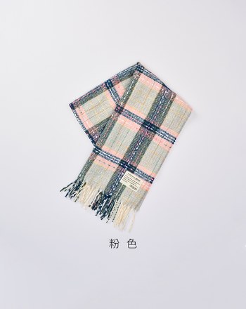 格子毛呢造型流蘇圍巾(三色)