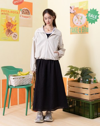 ➤條碼印花涼感可拆袖翻領外套(兩色)