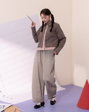 復古霧感跳色假兩件短版襯衫(兩色)