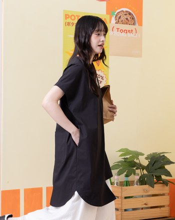 V領修身拼接不對稱可疊穿短洋裝(兩色)