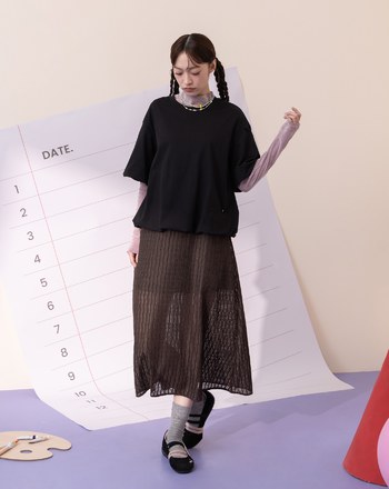 蕾絲蓬蓬袖假兩件涼感洋裝(兩色)