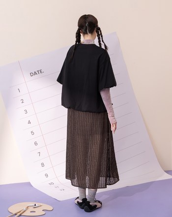 蕾絲蓬蓬袖假兩件涼感洋裝(兩色)