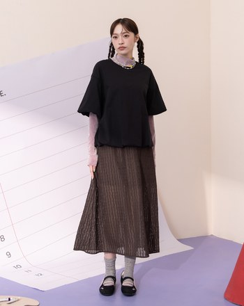 蕾絲蓬蓬袖假兩件涼感洋裝(兩色)
