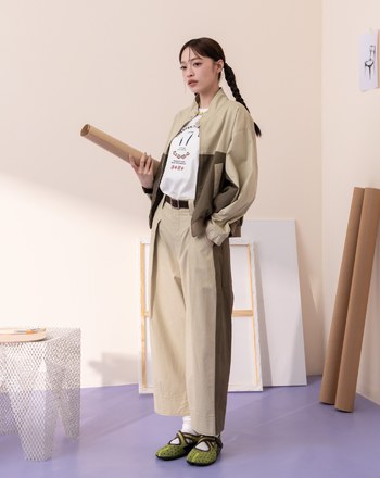 拼接配色造型立領外套(兩色)