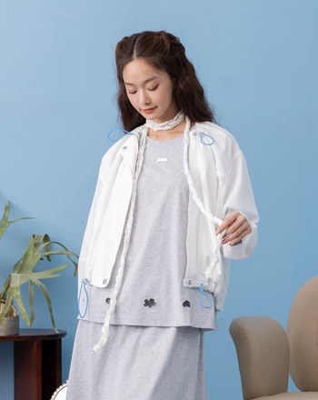 配色車線立體抽皺遮陽外套(兩色)