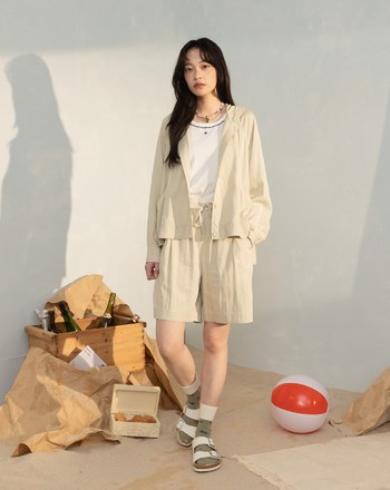 ➤輕盈涼感全腰鬆緊配色五分褲(兩色)