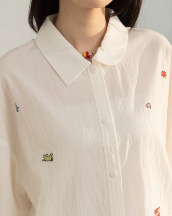 涼感不對稱領口造型短袖襯衫(兩色)