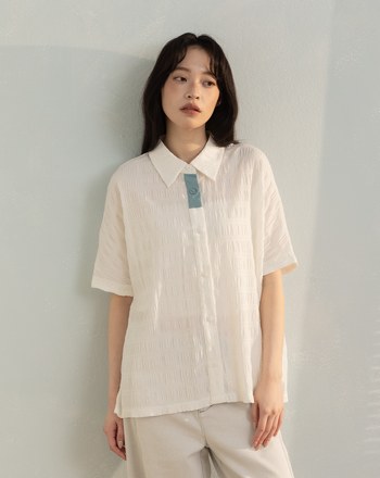 皺皺撞色門襟透氣連袖襯衫(兩色)