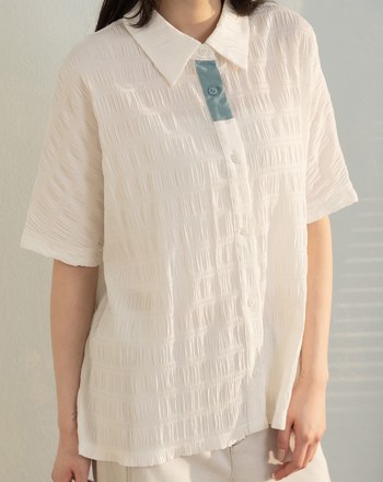 皺皺撞色門襟透氣連袖襯衫(兩色)