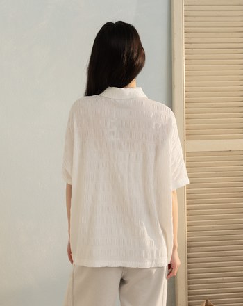 皺皺撞色門襟透氣連袖襯衫(兩色)