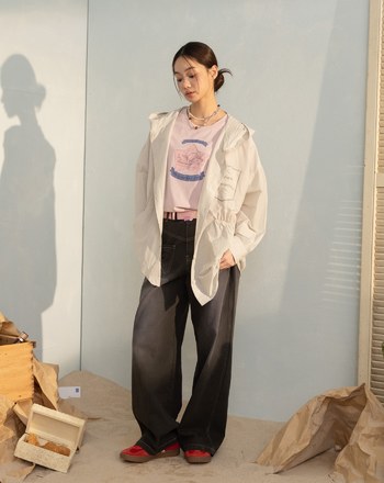 透氣抽皺造型連帽襯衫外套(兩色)