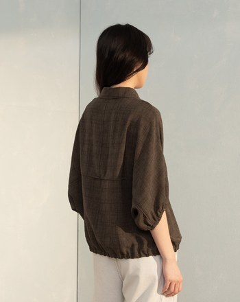 織紋弧形鬆緊連袖上衣(兩色)