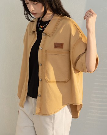 暈影水洗牛仔短袖襯衫(兩色)