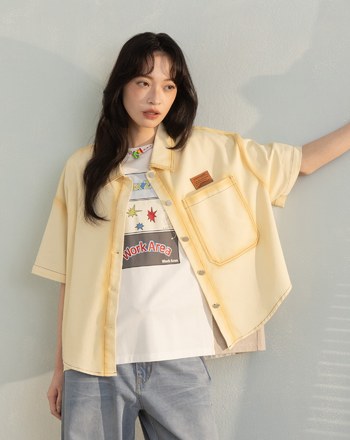 暈影水洗牛仔短袖襯衫(兩色)