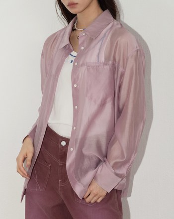 A｜涼感緞光後綁帶透膚襯衫(兩色)