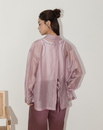 A｜涼感緞光後綁帶透膚襯衫(兩色)